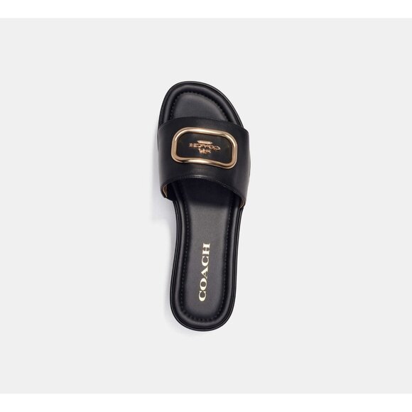 Coach Eloise Sandal Women's Black Slip on Leather Upper Comfort Logo Design - Picture 3 of 5